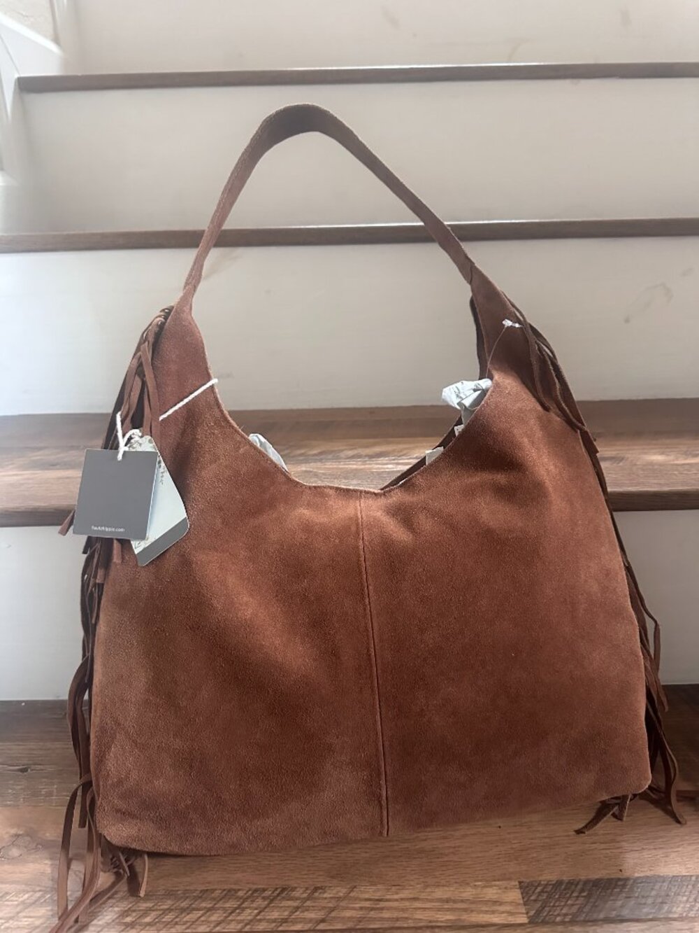 Haute Hippie Brown Suede Fringe Hobo Bag NWT - Picture 2 of 3